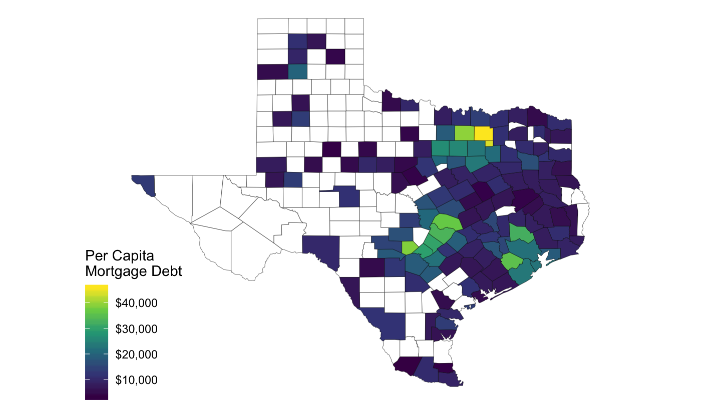 Mortgage Debt Per Capita, Texas, 2006-Q4, FRB