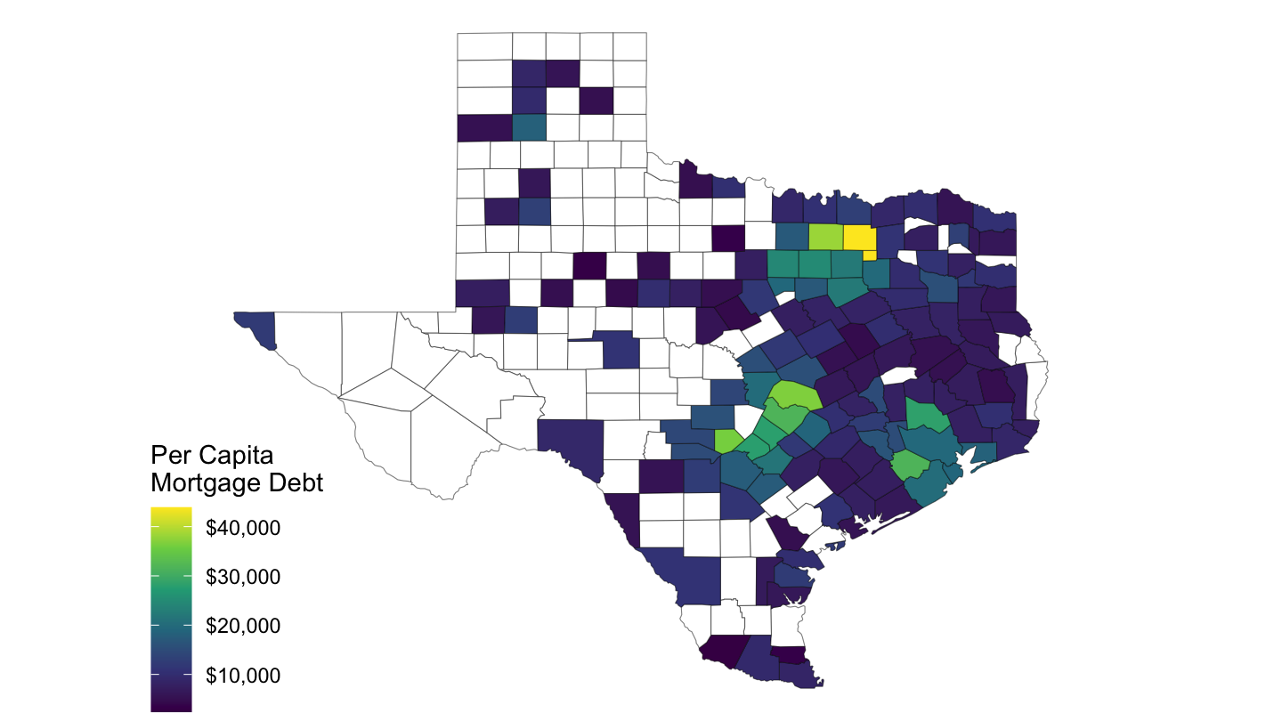 Mortgage Debt Per Capita, Texas, 2006-Q4, FRB