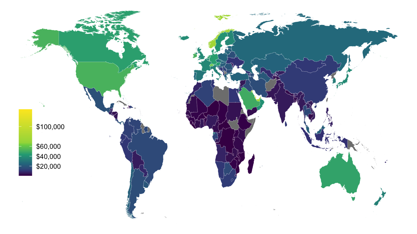 2014 GDP per capita, by Country (Penn World Tables).