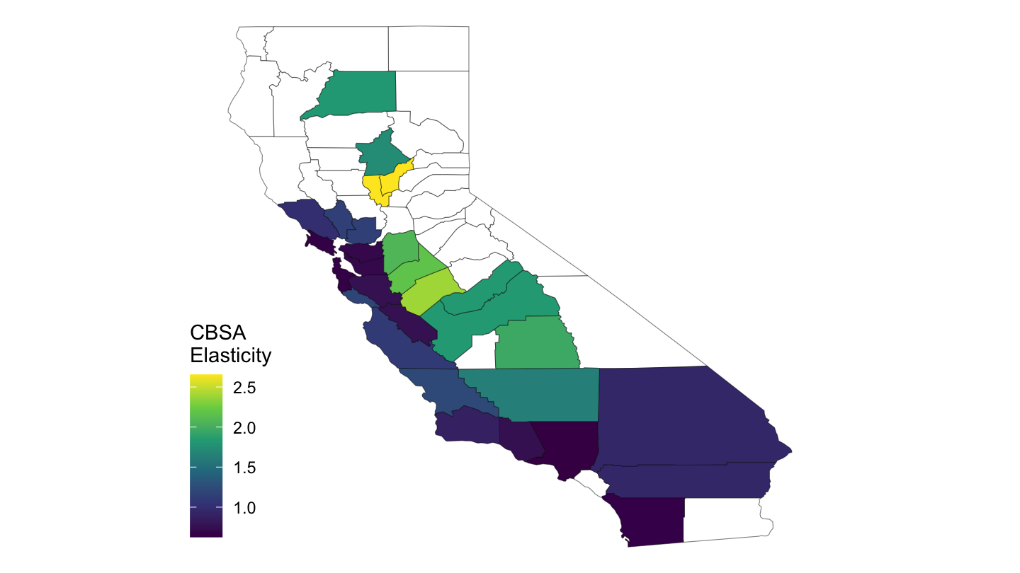 CBSA Level Elasticity, California