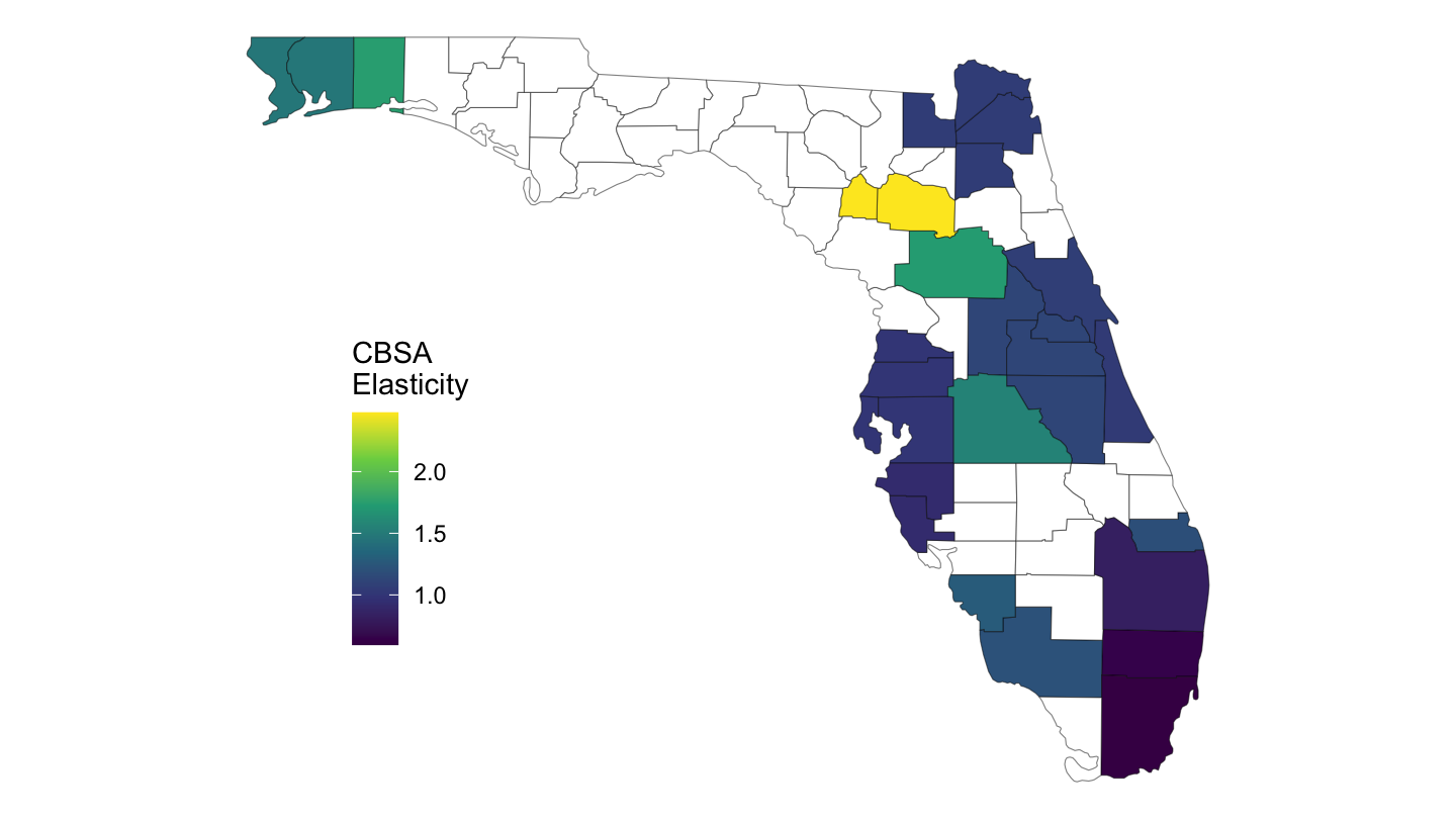 CBSA Level Elasticity, Florida